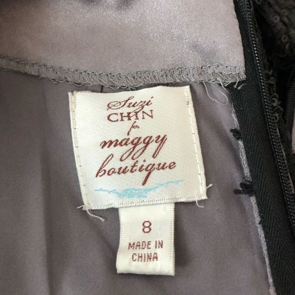 Suzi Chin for Maggy Boutique Black Sequin Swirl Cap Sleeve Cocktail Dress size 8 - Picture 10 of 13